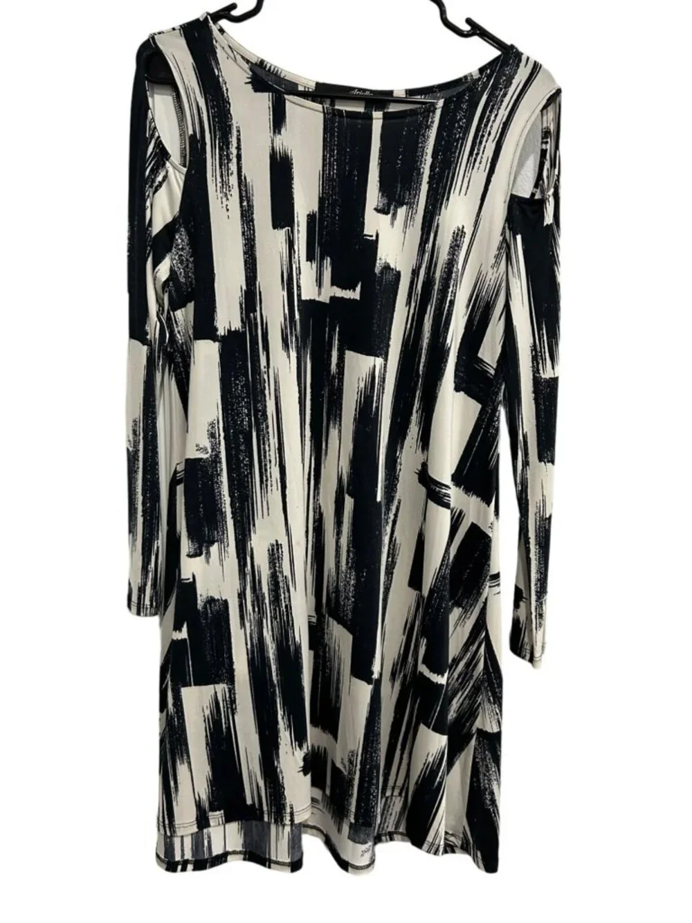 Ariella Women's Black & White Abstract Cold Shoulder Dress Size M